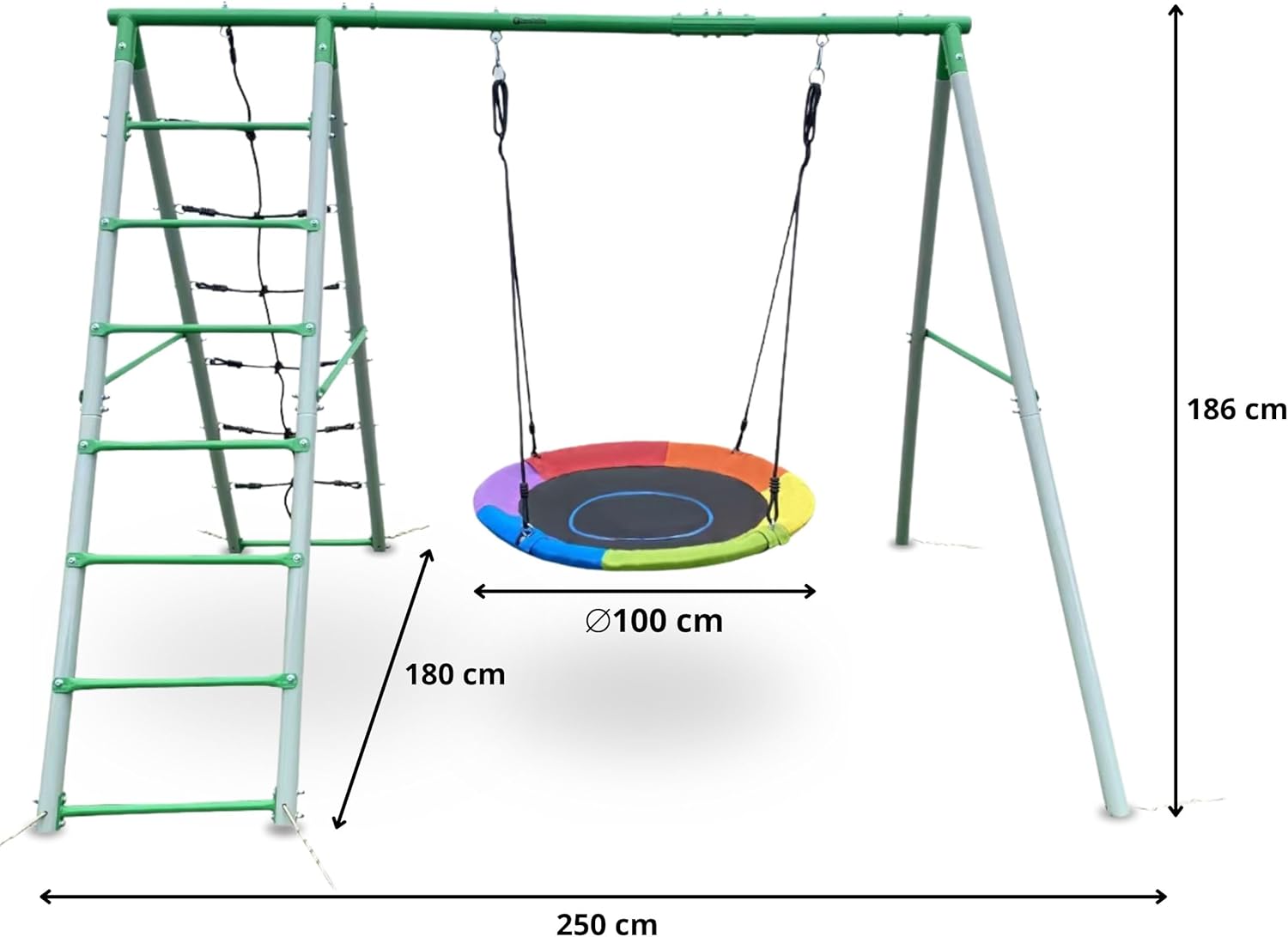 Swing HYP10 Children's Swing Outdoor Set - Garden Playground with Stork's Nest Swing (45 kg), Climbing Ladder & Net - Weatherproof Play System for Children from 3 Years