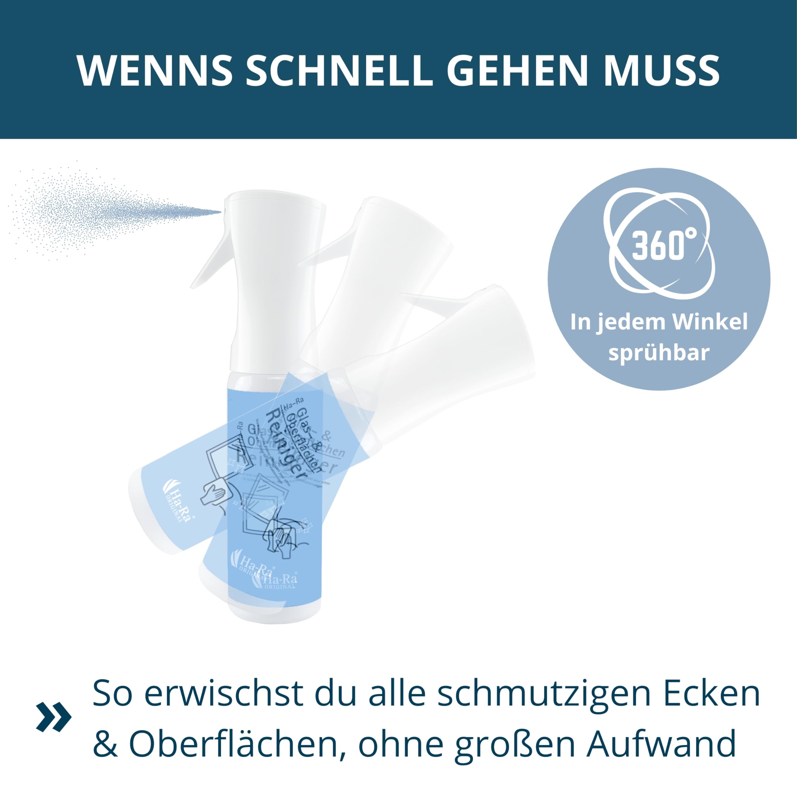 Hans Raab Glas- & Oberflächenreiniger 300 ml + 1L Nachfüllflasche I Universalreiniger-Spray für Haushalt, Garten & Auto I Sparsam, vielseitig & hautfreundlich I rückstandslos & streifenfrei