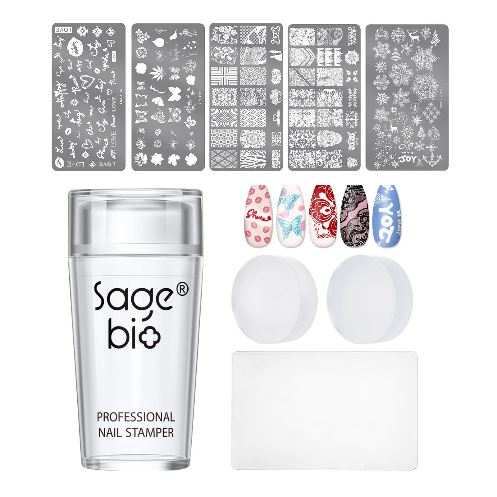 SAGEBIO Nail Art Stamper Clear Silicone Nails Stamping Jelly with Scraper Transparent Visible Body DIY Manicure Nail Art Tool C