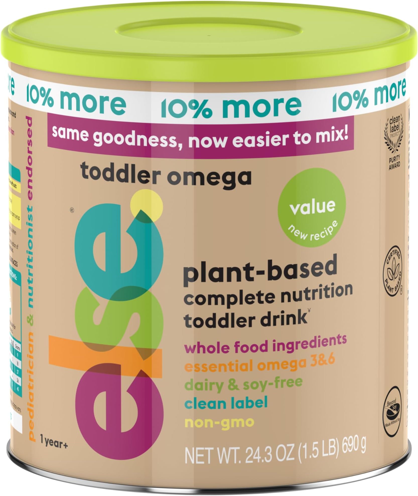 Else Nutrition Plant‑Based Toddler Formula 12–36 Months – Omega 3 & 6, Dairy & Lactose Free with Almond Butter, Buckwheat, Prebiotics, 20+ Vitamins & Minerals | 24.3 ounce (VALUE pack of 1)