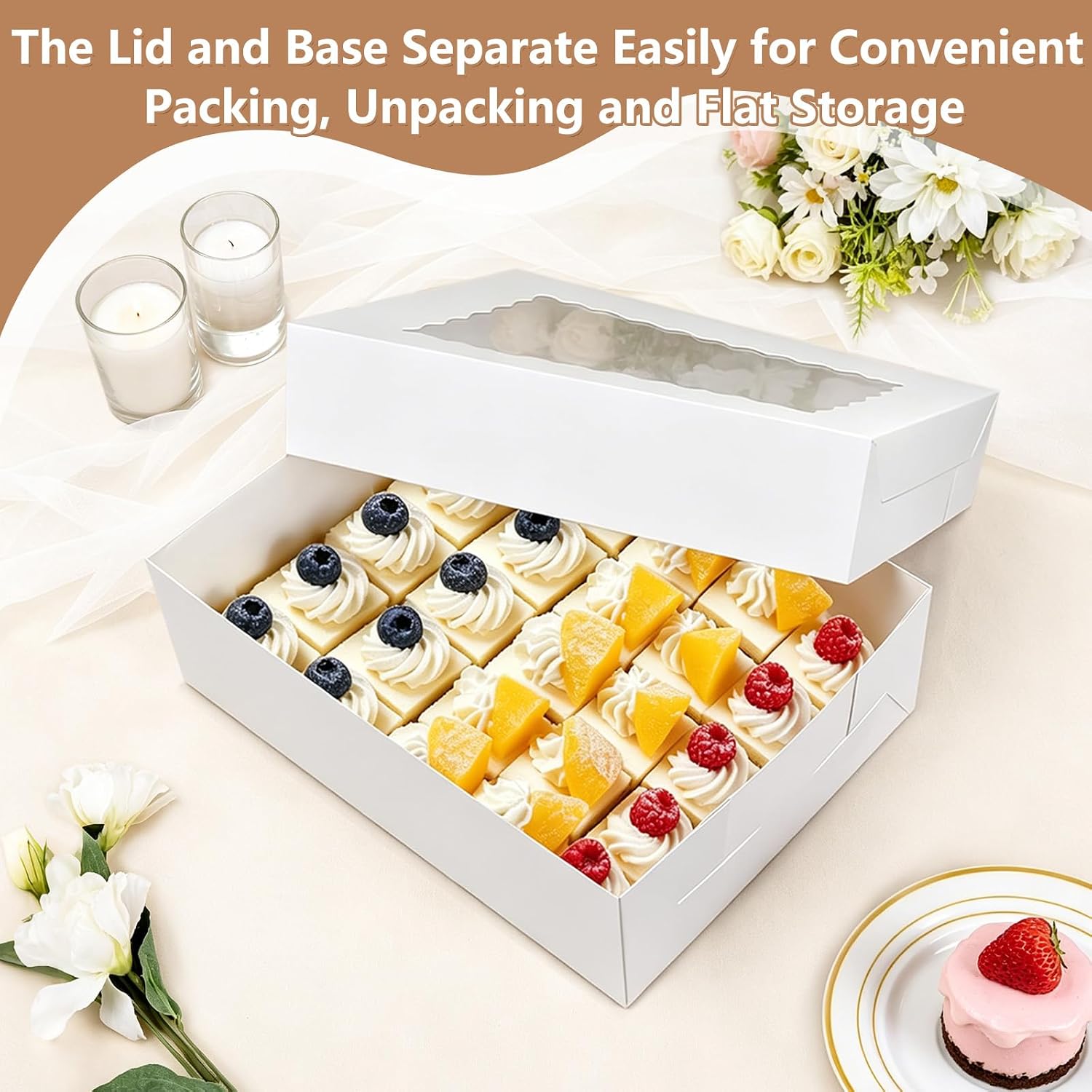 8 Pack Rectangle Quarter Sheet Cake Boxes with Window, 14x10x4 Inch White 1/4 Sheet Bakery Boxes for Pastry Baking Cake, Cupcakes, Donuts, Cookies, Pie Treat Packaging