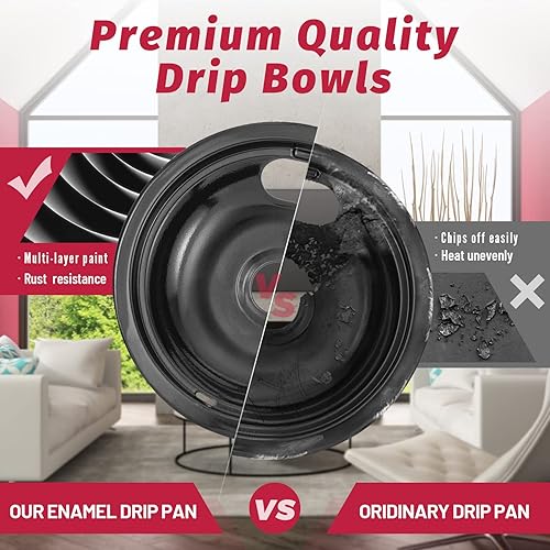 Miniatura 17 de W10196405 W10196406 - Sartenes de goteo para estufa eléctrica, compatibles con Whirlpool Electric Range-Thickening para evitar doblado, juego de 4