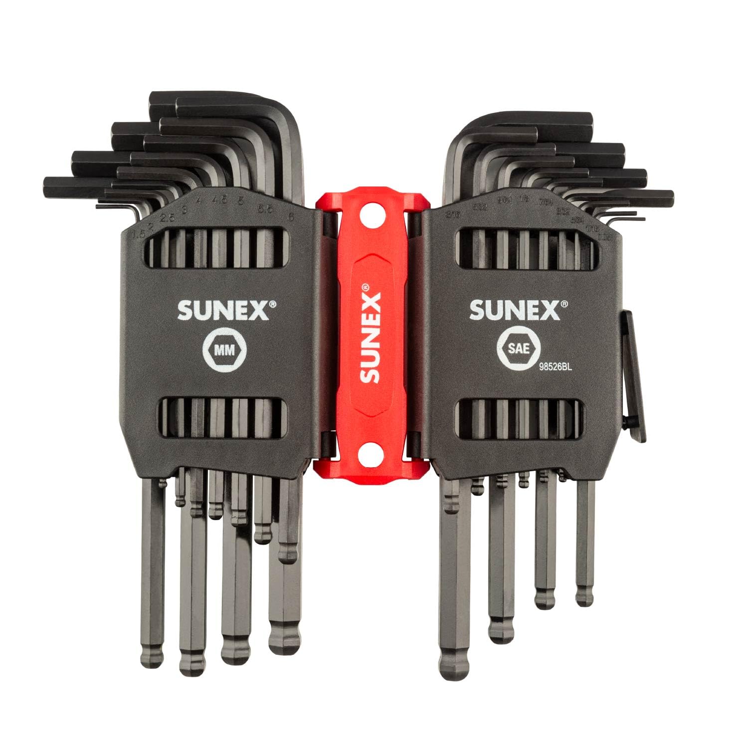 Sunex 98526BL SAE/Metric - Set di 26 chiavi esagonali a braccio lungo, estremità sferica