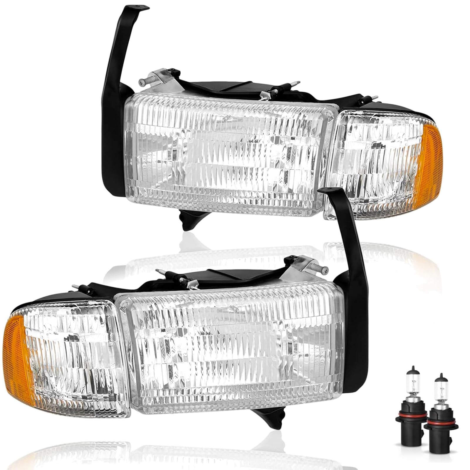 Photo 1 of For 1994 1995 1996 1997 1998 1999 2000 2001 Dodge Ram 1500,94-02 Ram 2500 3500(Non-Sport Models) Headlamp Assembly Compatible with 94-01 Ram Head Lights Headlamp w/Bulb,Chrome Housing Clear Lens