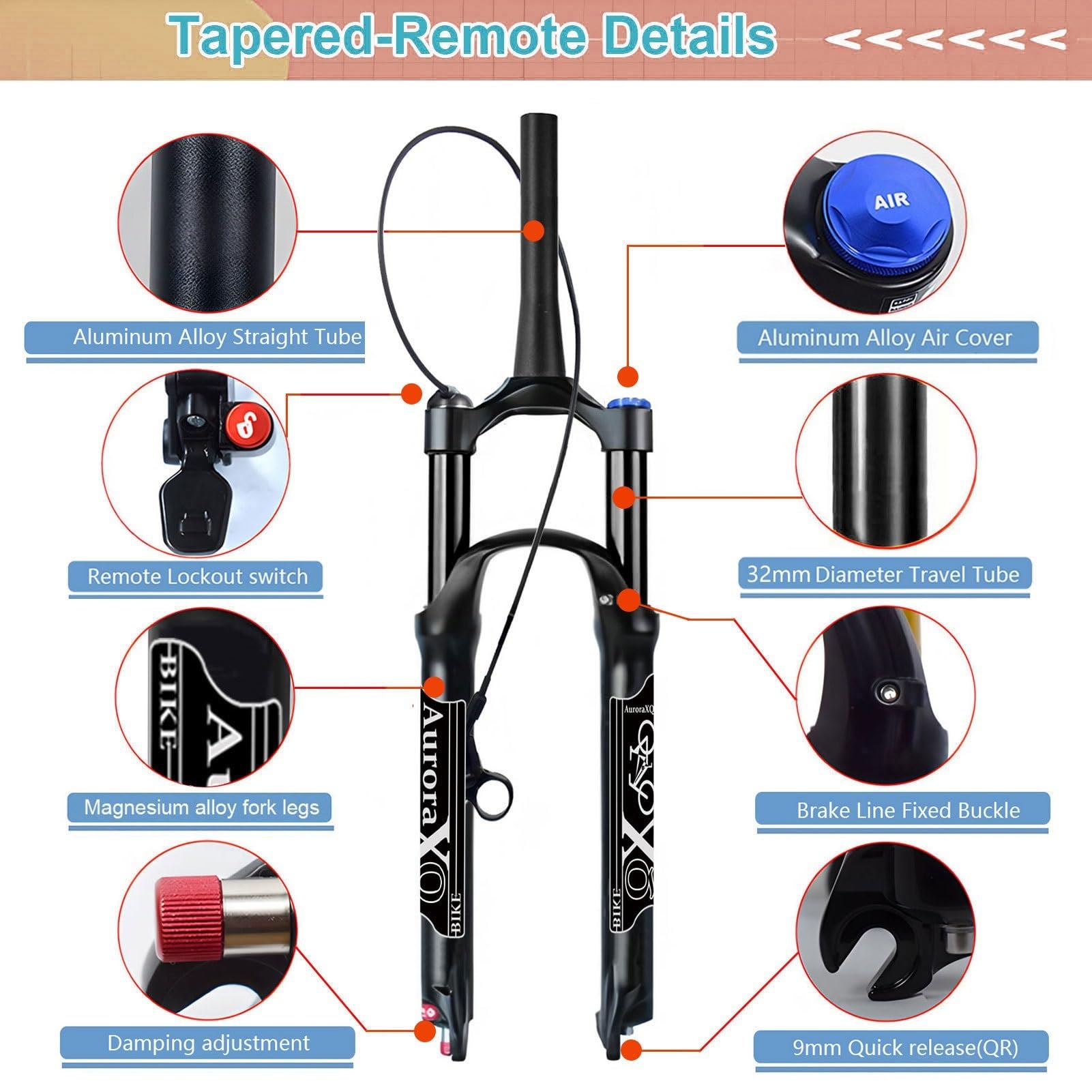 Forcella Ammortizzata per Mountain Bike da Downhill 26/27,5/29 Pollici per MTB XC AM FORK-160 1-1/8" Regolazione Ritorno QR 9mm Anteriore per Bicicletta