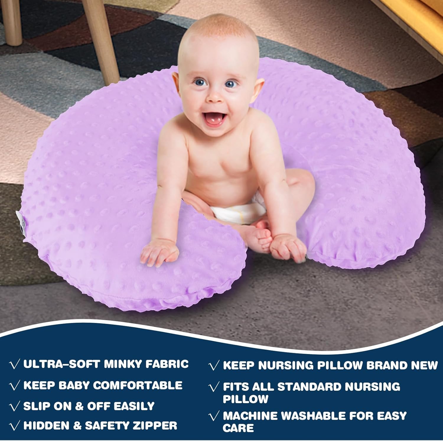 Nursing Pillow for Breastfeeding and Bottle Feeding Pillow, Support for Mom and Baby, with 2 Removable Machine Washable Cover, Ergonomic Breastfeeding Pillow (Purple) image 6 of 8 B0CGZ97TXR