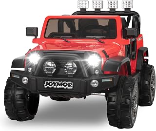 JOYMOR 2 Seat Ride on Truck, 12V Kids Electric Battery Powered Car with Remote Control, Motorized Toddler Vehicles Truck Toy, Adjustable Speeds, MP3 Player, LED, Horn (Two seat, red)