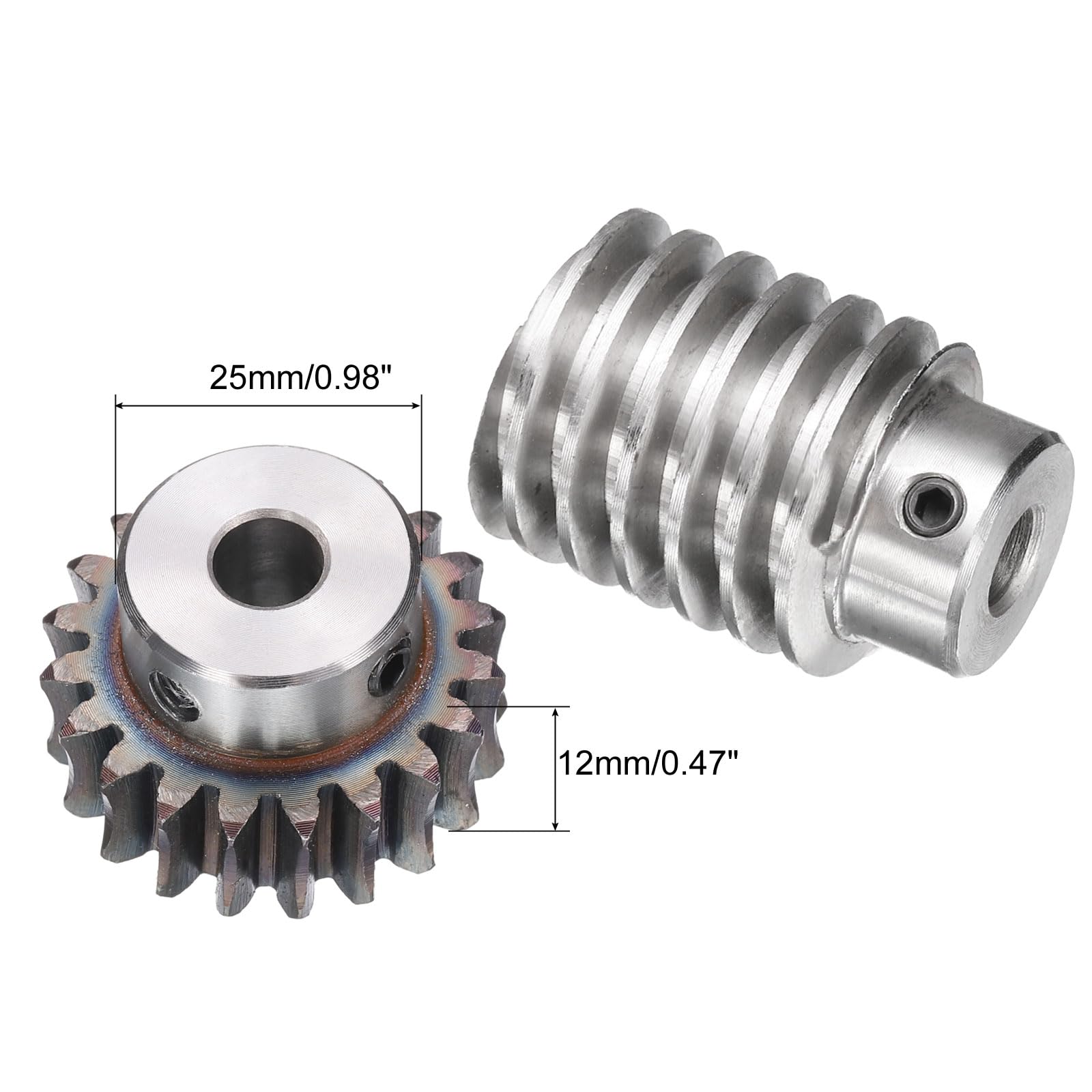 QUARKZMAN #45 Steel Worm Gear Set 20T 1.5 Module 20:1 Reduction Rate, Right Rotation Drive Gear Box Wheel Reduce Transmission Part (Gear-8mm Bore 33 mm OD, Rod 8mm Bore)