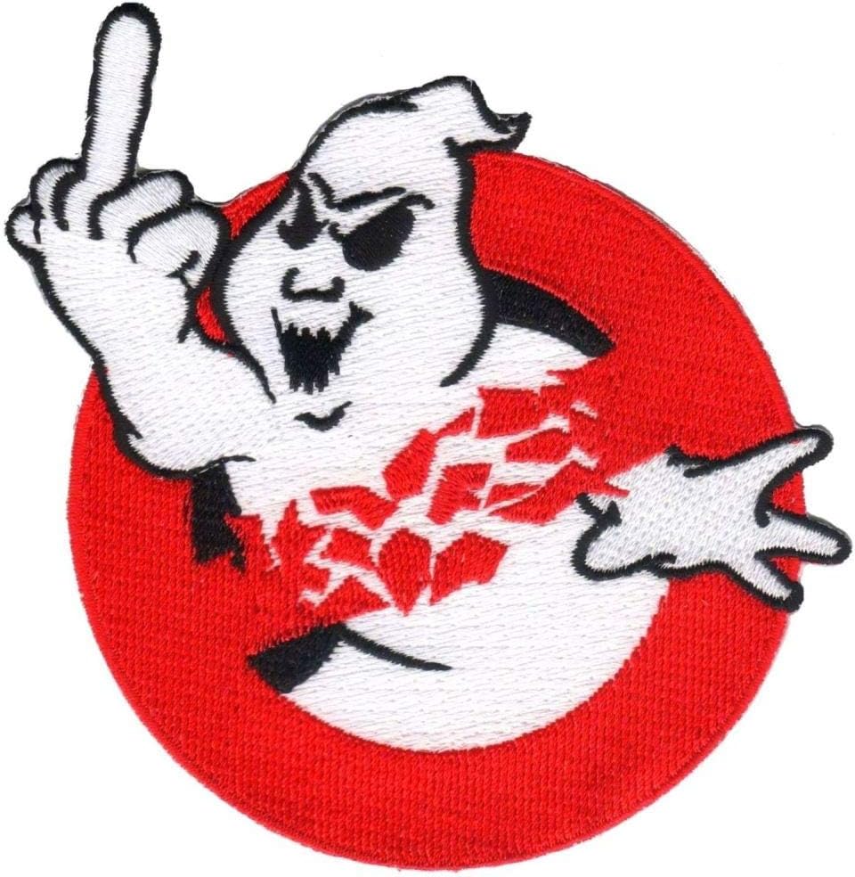 Novelty Iron On Patch - Creepy Zombie Dead Ghost Bastard Buster Middle Finger Applique