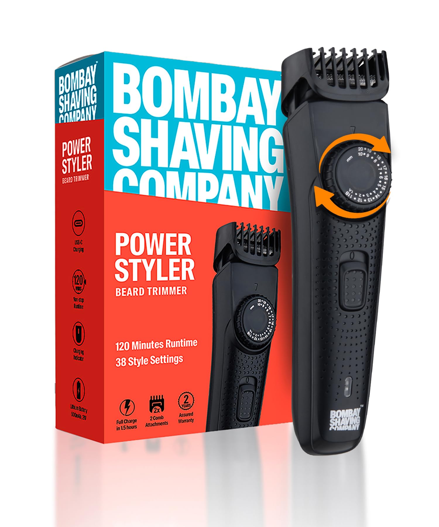 Bombay Shaving Company Beard Trimmer for Men, 2X Fast Charging, USB Type C, 120Min runtime, Hair Trimmer, Shaving Machine, Cordless Beard, 38 Length Settings, Prime Trimmer Black Black trimmer