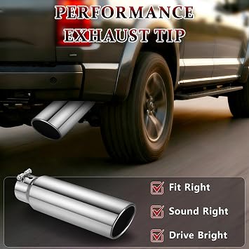 Exhaust Tip 3 Inlet 4 Outlet 15 Long, High Performance Stainless Steel, Rustproof Polished Finish, Rolled Angle Cut, Bolt-On Diesel Tail Pipe, Universal for Car Truck