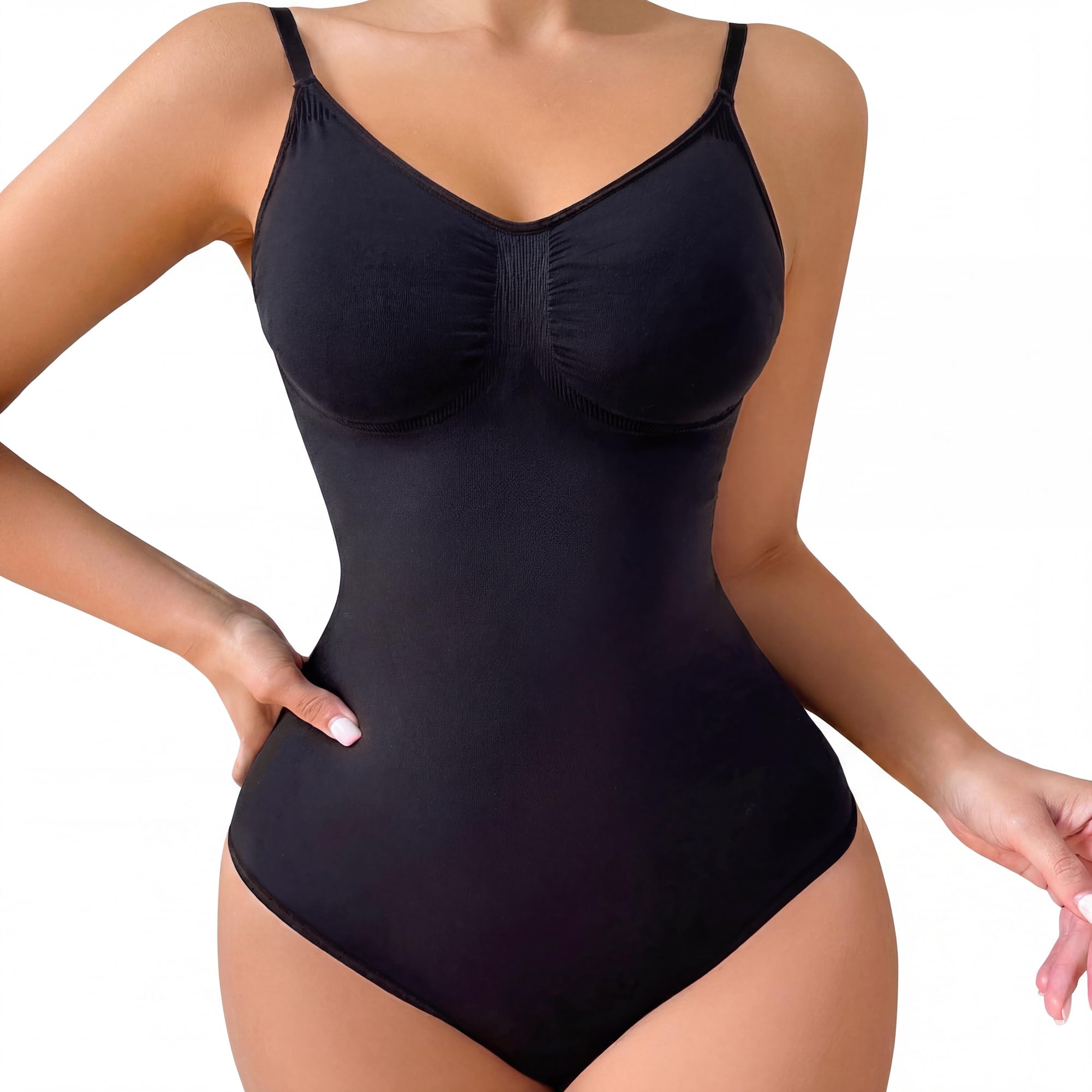 RANDY SUN Shapewear Damen Body Bauchweg Bodysuit Sculpting Miederbody Stark Formend Tank Top Shaper Schwarz Atmungsaktiven Materialien Spaghetti