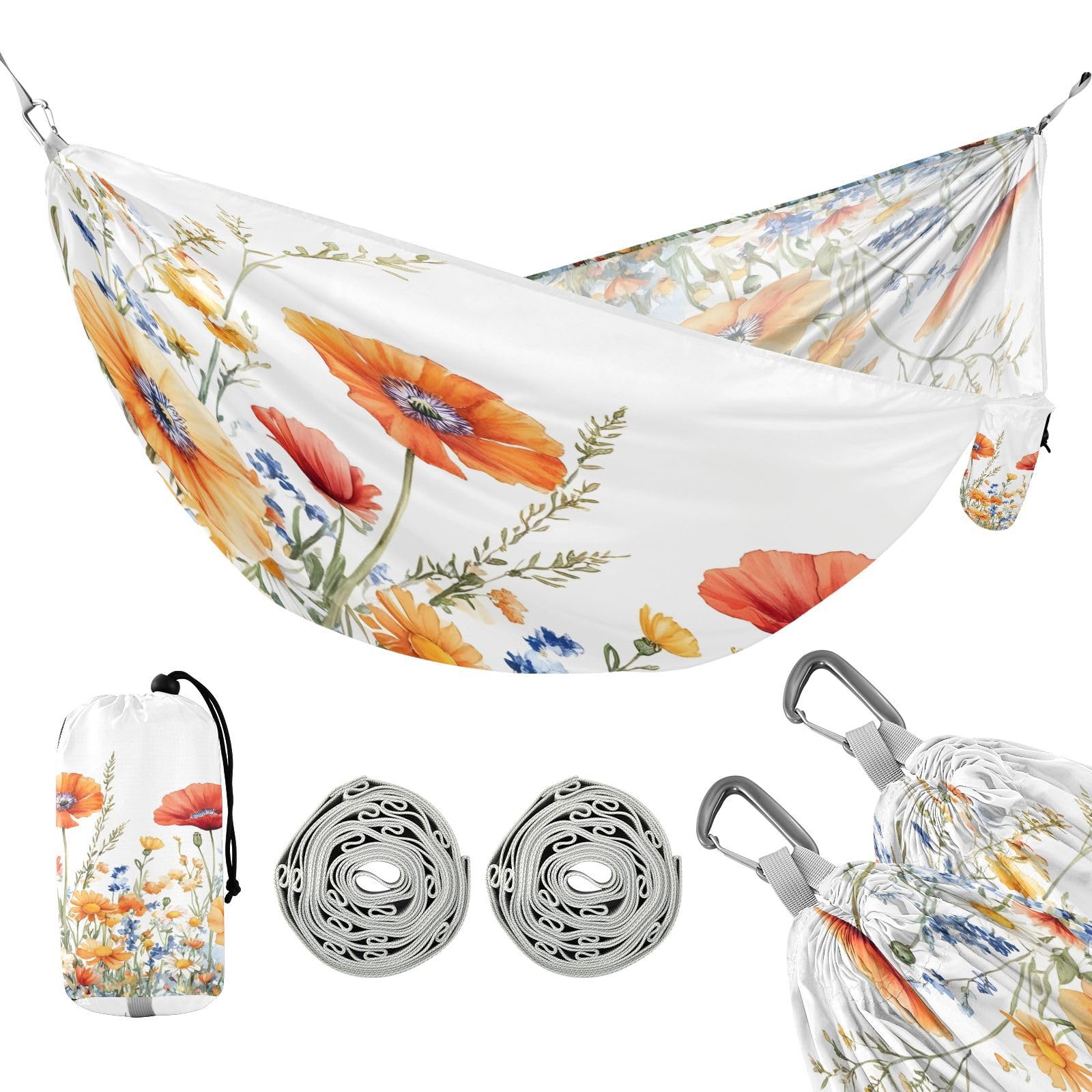 ATTX Beautiful Watercolor Wildflowers Camping Hammock - Lightweight & Portable Hammocks, Heavy Duty 330lbs Capacity for Indoor, Hiking, Backpacking, Travel, Backyard, Beach#60