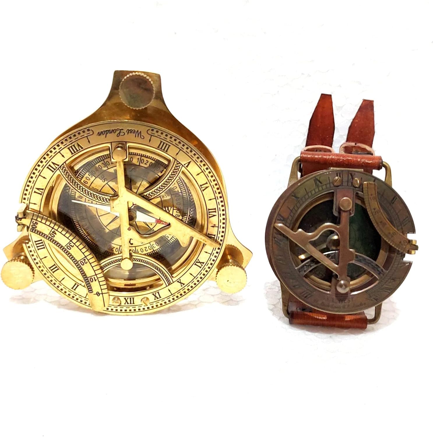 Set di bussole in stile vintage, 10,2 cm, in ottone e pelle, 2 pezzi, collezione nautica di navigazione