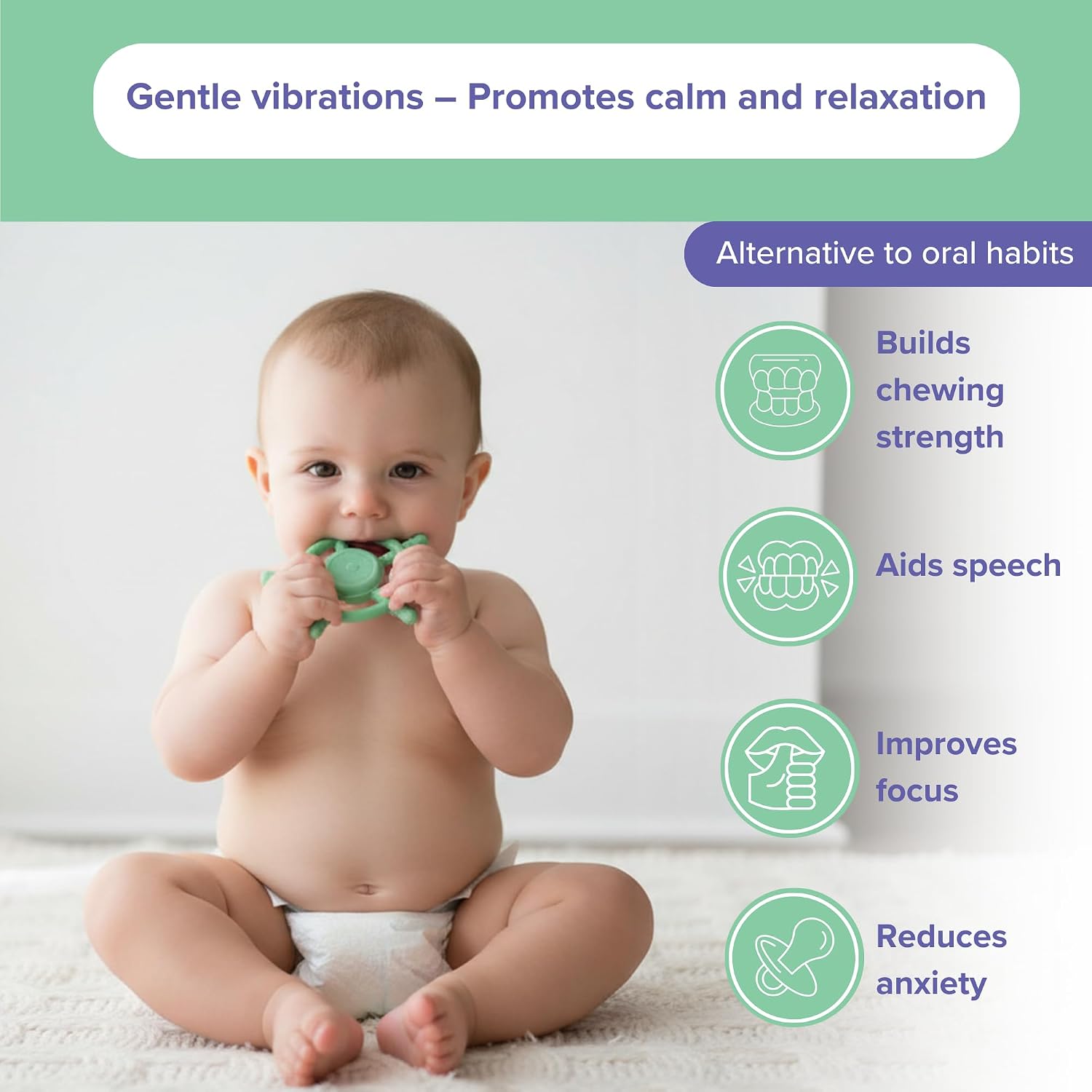 TalkTools Rechargeable Sensory Teether, Gentle Pulsing Oral Motor Support Therapist-Designed Sensory Tool - Pistachio Color