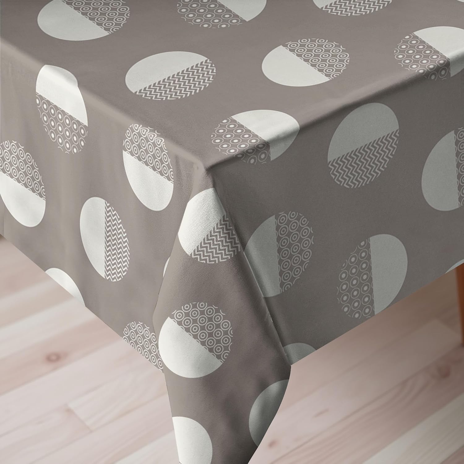 Ambesonne Geometric Tablecloth, Bold Monochrome Concentric Circles and Zigzags Forming Bigger Circles, Rectangular Table Cover for Dining Room Kitchen Decor, 60" X 90",Coconut Dimgrey