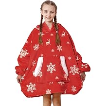 Topblan Blanket Hoodie for Kids Girls Boys Teens, Oversized Flannel & Sherpa Blankets with Hood Pocket and Sleeves