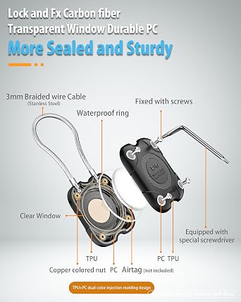 Airtag Holder with Wire Cable, Secure Lock Airtag Keychain,IPX7 Waterproof,360Hard Protective Air Tag Case Holder for Apple Air tag for Key Chain,Key Ring,Car,Luggage