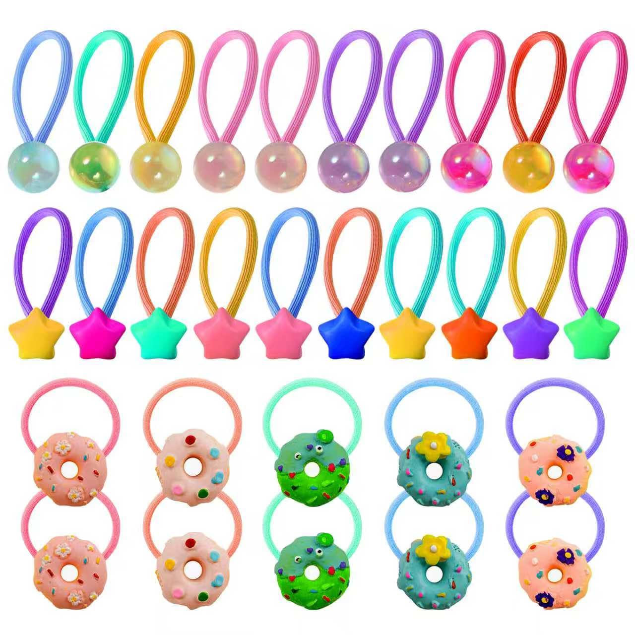 30Pcs Hair Ties for Little Girls, Mix Colours Kids Elastics, Hair Soft Rubber Bands, Hair Holders, Pigtails, Hair Accessories, Cute Cartoon Small Pony