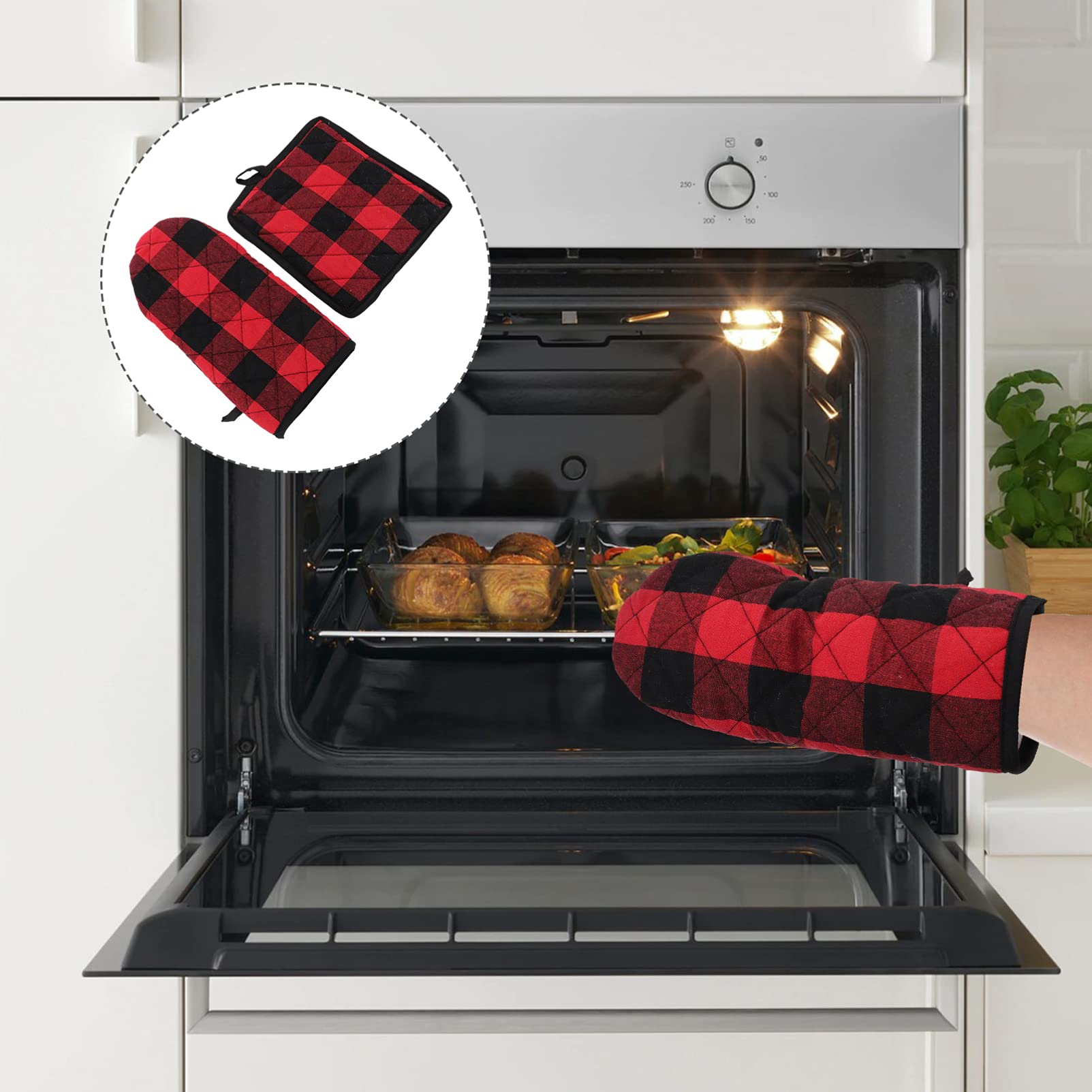 Bestonzon - Set di guanti da forno e presine, resistenti al calore