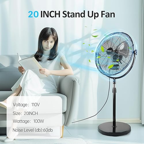 Miniatura 3 de BEESTAR Ventilador de pedestal de alta velocidad resistente de 20 pulgadas, ventilador de pie industrial con altura e inclinación ajustables, 3