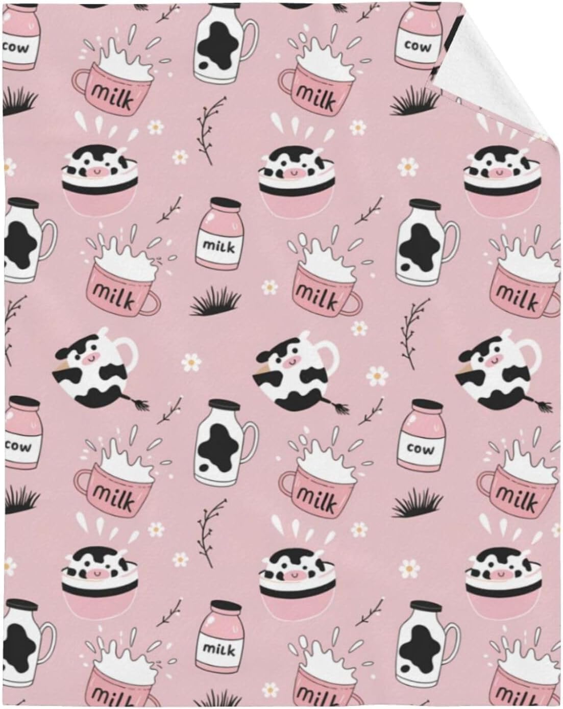 Funny Animals Cow Milk Print Flannel Fleece Throw Blanket 50x60 inch Living Room/Bedroom/Sofa Couch Warm Soft Bed Blanket for Kids Adults