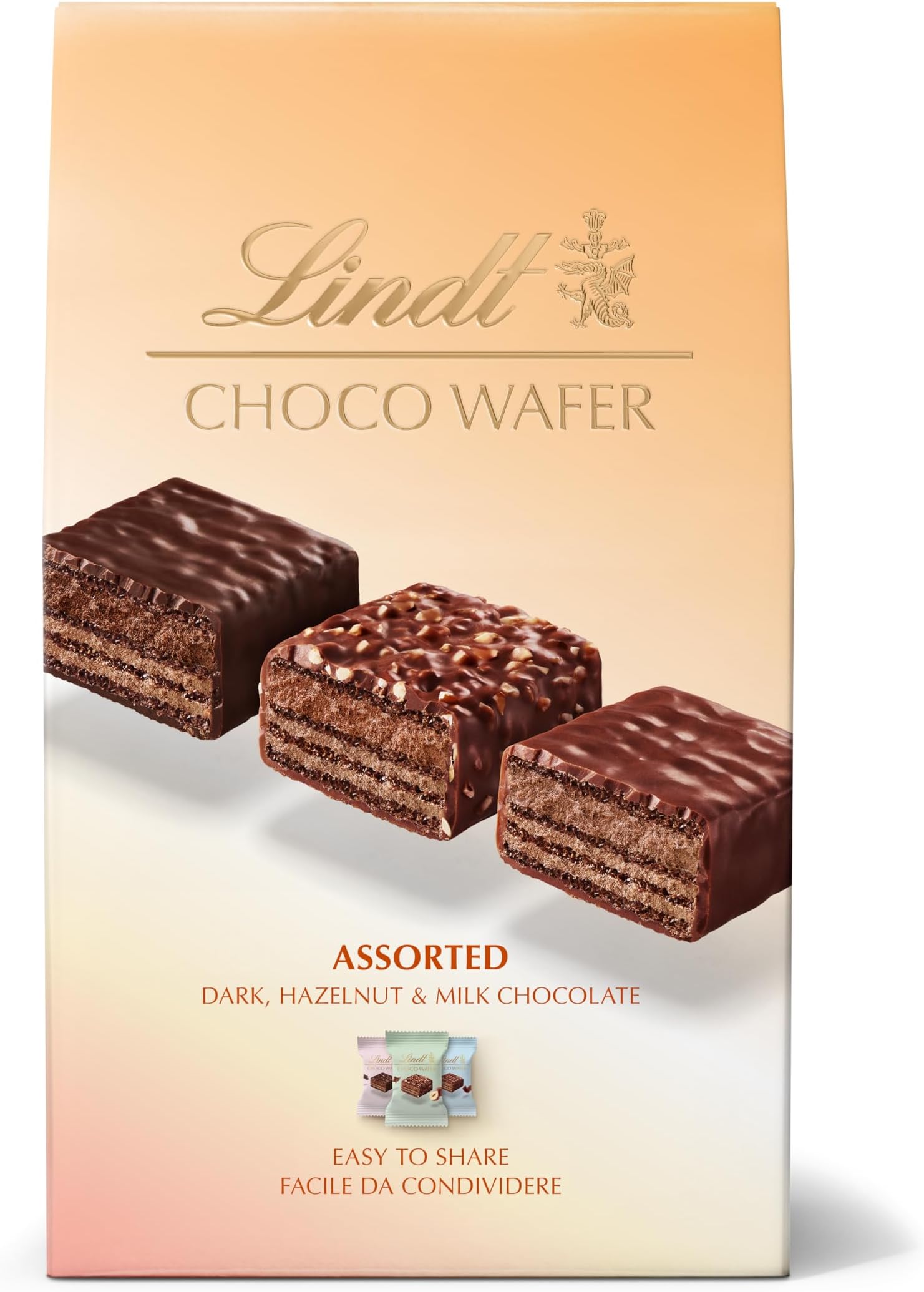 Choco Wafer Assorted Dark, Hazelnut & Milk Chocolate Bag, 138 grams