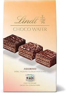 Lindt Choco Wafer Assorted Dark, Hazelnut & Milk Chocolate Bag, 138 grams