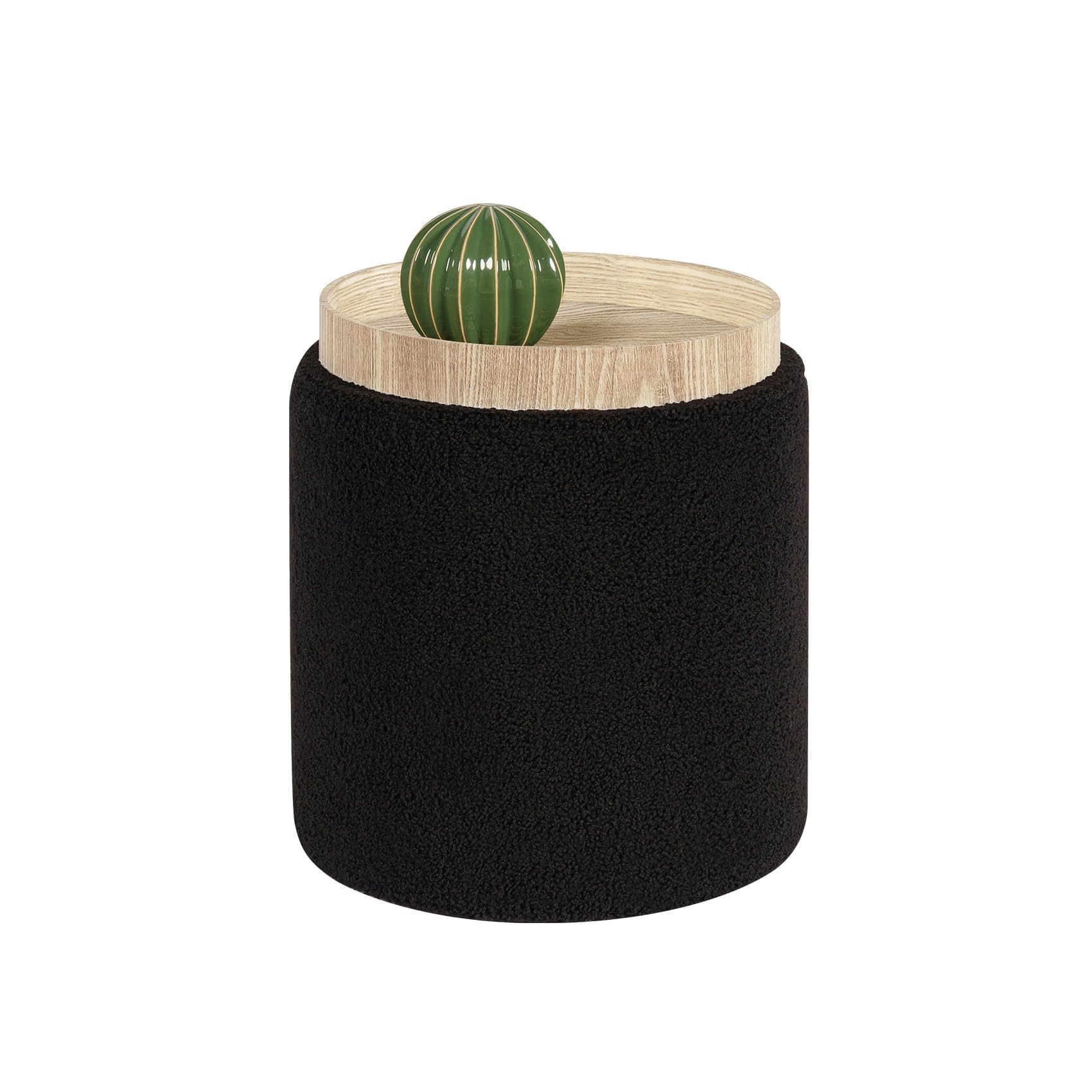 b fsobeiialeo storage ottoman round boucle ottomans with tray, teddy foot rest ottoman cube with storage for living room, black 13.5"x13.5"x15"