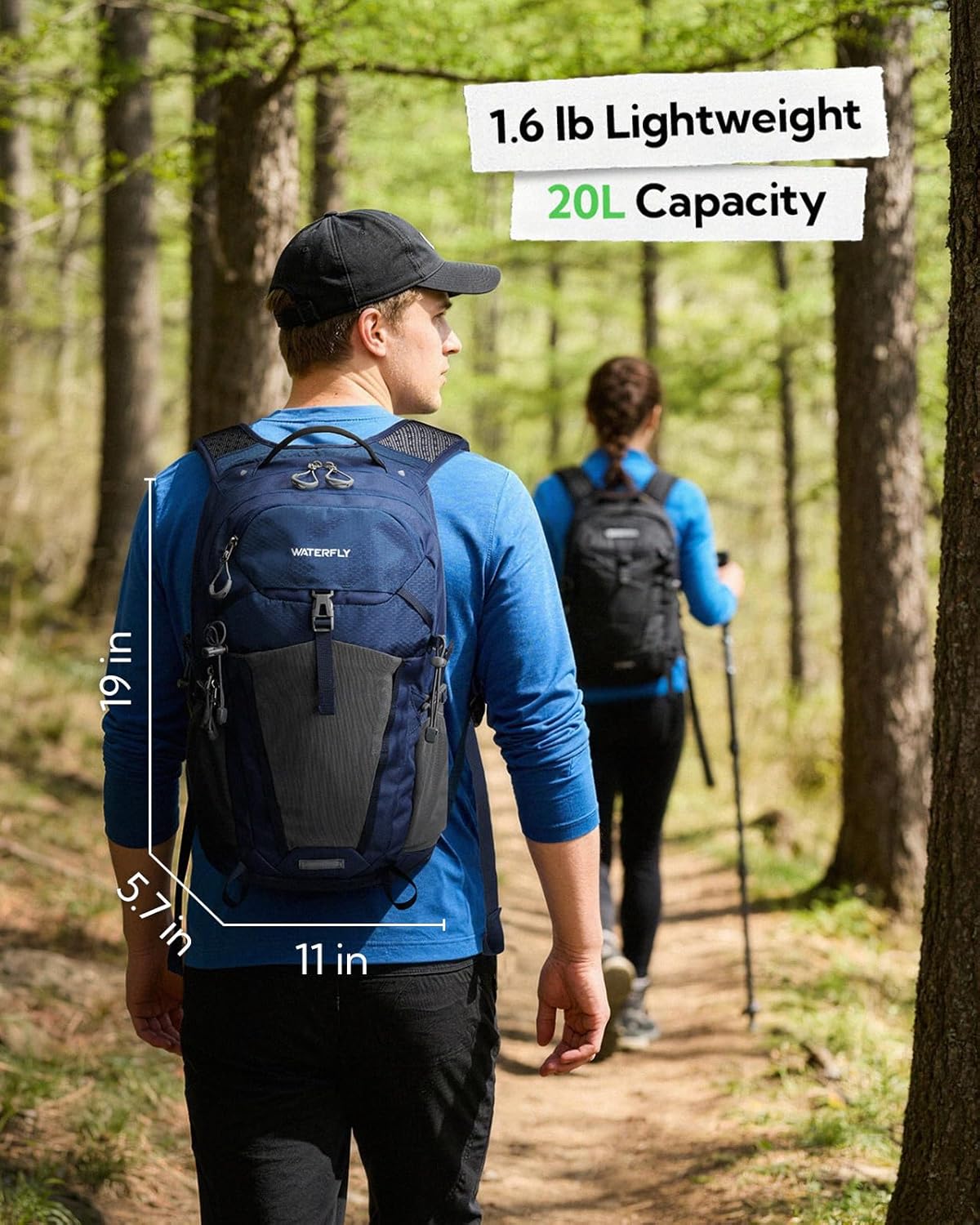 WATERFLY Small Lightweight Hiking Backpack: 20L Outdoor Daypack with Phone Pocket, Hydration Compatible, Breathable Backpanel, Multi-Compartment for Camping Trekking Travel Women Men