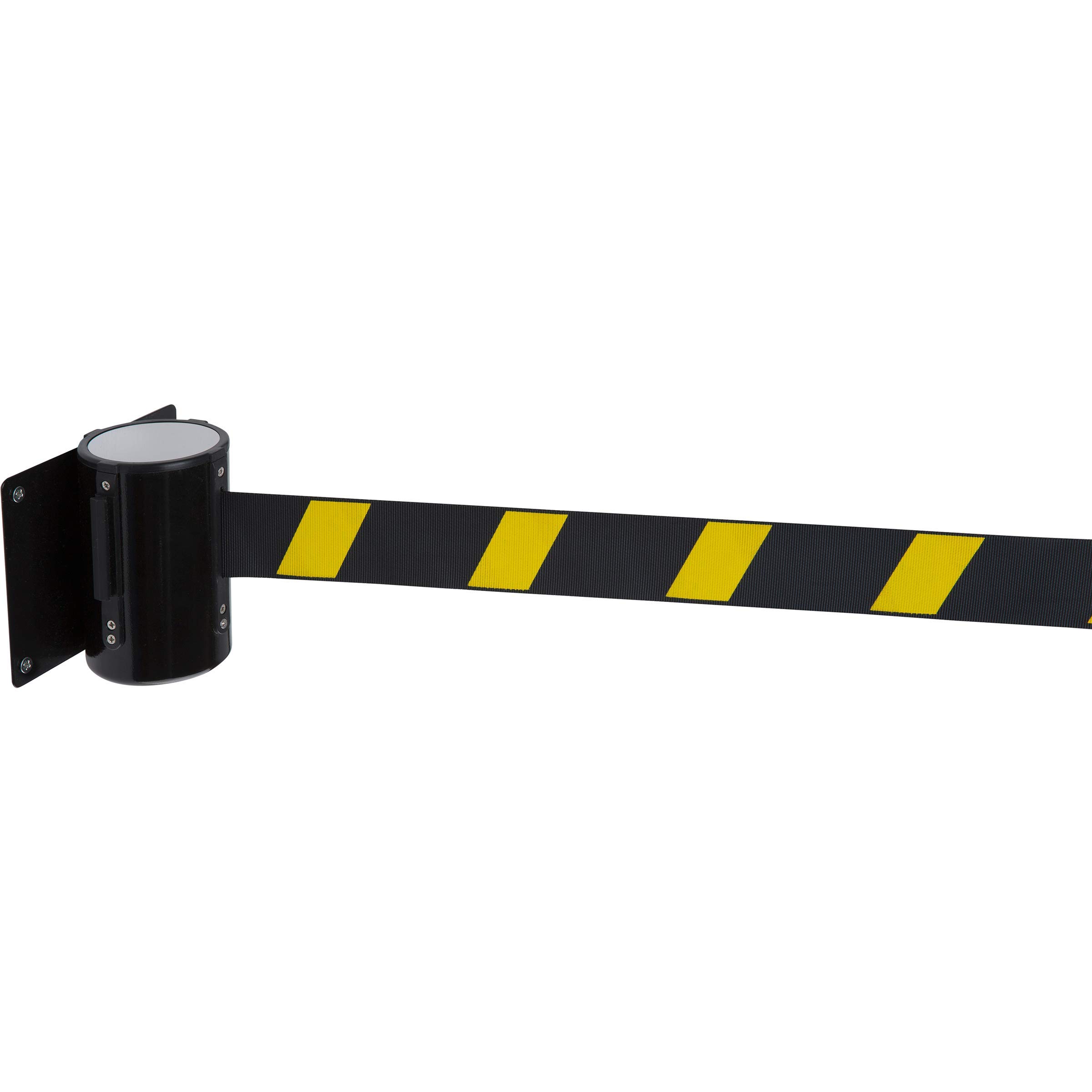 Retractable Barrier, Wall Mounted Pull Out Queue Belt, Queuing Safety Tape Cordon (Black/Yellow 2.3m)