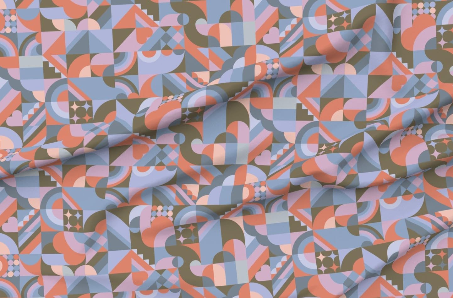 Spoonflower Fabric - Abstract Pastel Modern Shapes Mosaic Graphic Purple MCM Mid Century Printed on Petal Cotton Fabric Fat Quarter - Sewing Quilting Apparel Crafts Decor