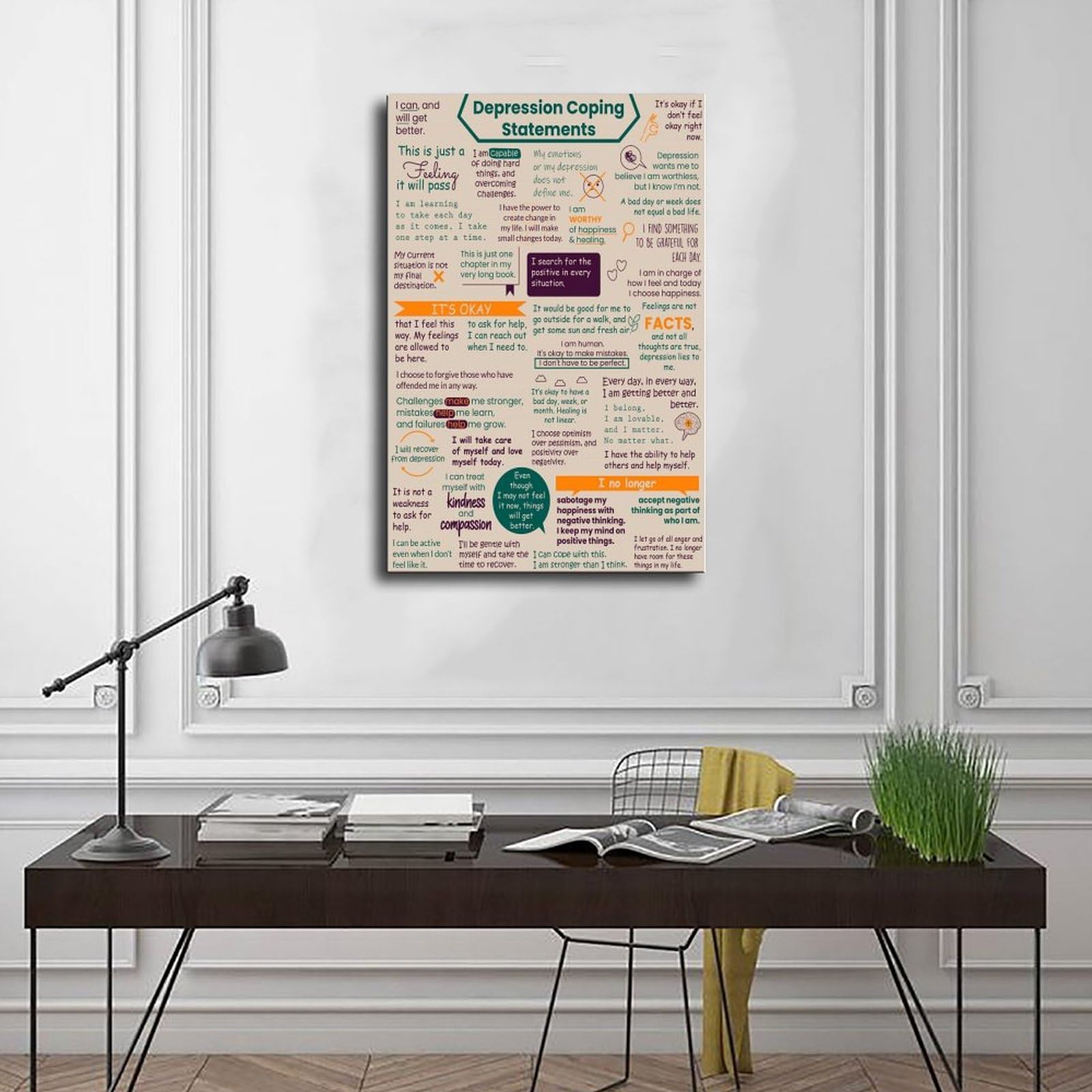 Poster auf Leinwand zur Bewältigung von Depressionen, Depressions-Bewältigungserklärungen für Kinder und Jugendliche, Hilfsmittel auf Leinwand, Wandkunst, Schlafzimmer, Büro, Küche, Dekoration