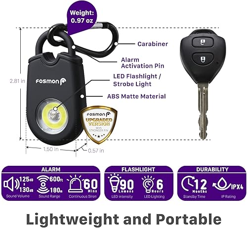 Miniatura 2 de Fosmon Alarma personal para mujeres (paquete de 2), llavero de protección de autodefensa, sirena de sonido de seguridad de 125 dB con luz