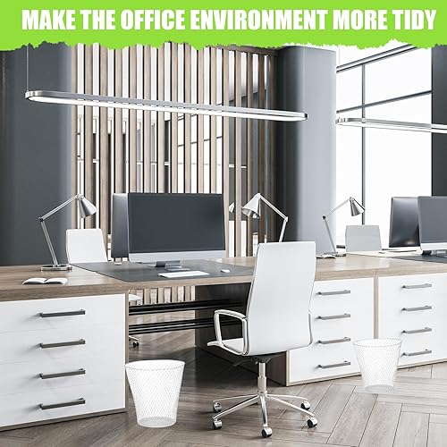 Miniatura 4 de Paquete de 10 cestas de basura redondas, de malla de alambre blanco, papelera de metal, papelera de reciclaje, contenedor de basura para dormitorio,