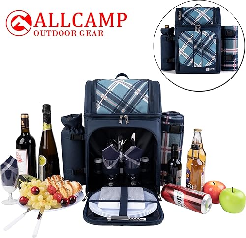 Miniatura 39 de ALLCAMP OUTDOOR GEAR Mochila de picnic para 2 personas con manta, platos y cubiertos de forro polar Gris Plomo,Negro,Azul,Marrón,Gris,Azul