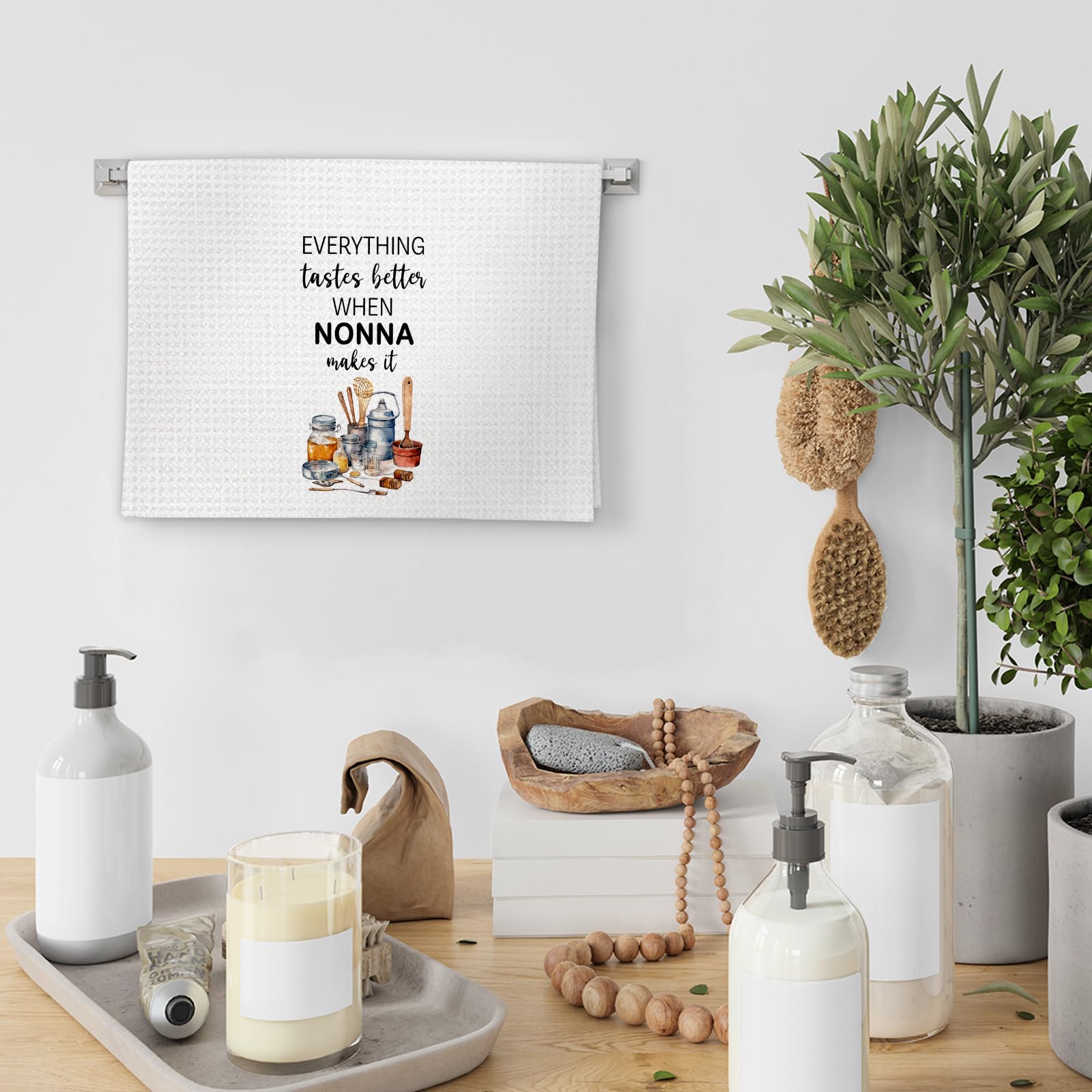 Nonna Gifts Kitchen Towels, Gifts for Nonnas Dish Towels, Nonnas Gifts from Grandkids, Everything Tastes Better When Nonna Make It Decorative Hand Towel for Kitchen (16x24 Inch)