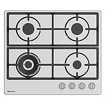Hisense GM663XHFSI Piano Cottura a Gas, 4 Zone di Cottura, larghezza 60 cm, Bruciatore Wok Doppia Corona e Griglie in Ghisa, Accensione Integrata, Inox Anti Impronta 60x52x8,9cm