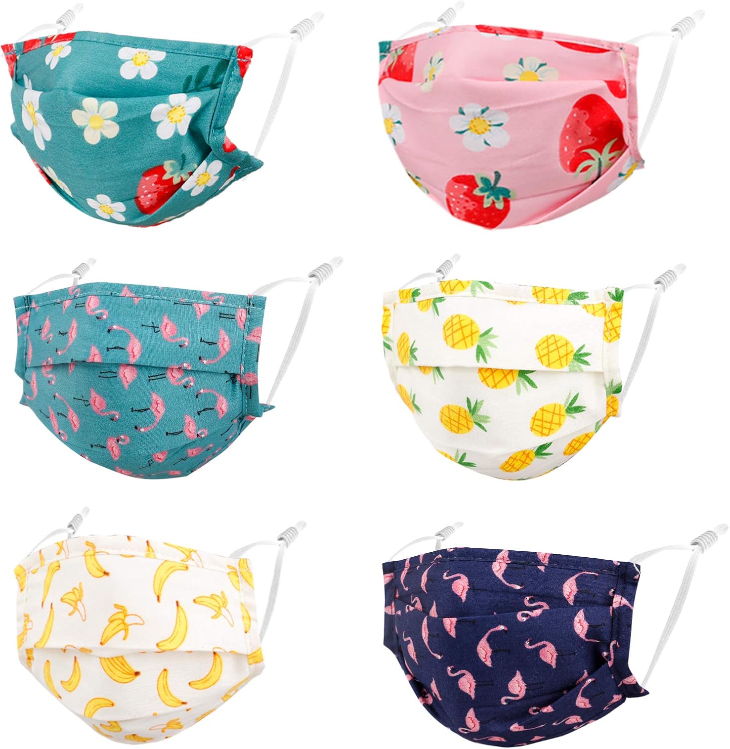 Kids Reusable Face Mask with Adjustable Ear Loops, Soft Fabric Washable Pink Blue Fruit Whale Face Mask for Protection, Designer Breathable Cloth Cotton Madks Facemask for Girl Boy Children Gift