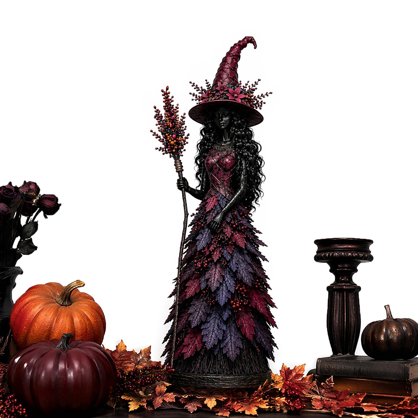 Enchanted Autumn Witch Figurine Halloween Witch Statue Fall Tabletop
