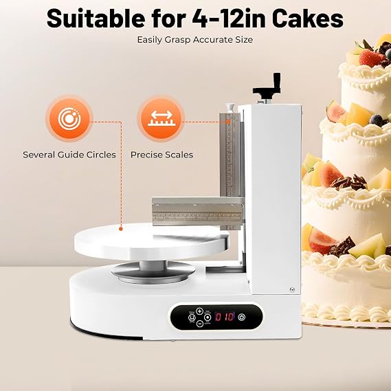 Cake Decorating Machine, 4-12In 200W Automatic Cake Cream Spreading Machine with LCD Display & Adjustable Spatula, 60-320RPM Low Noise Cream Spreading Coating Machine for Dessert Shop Cake Store