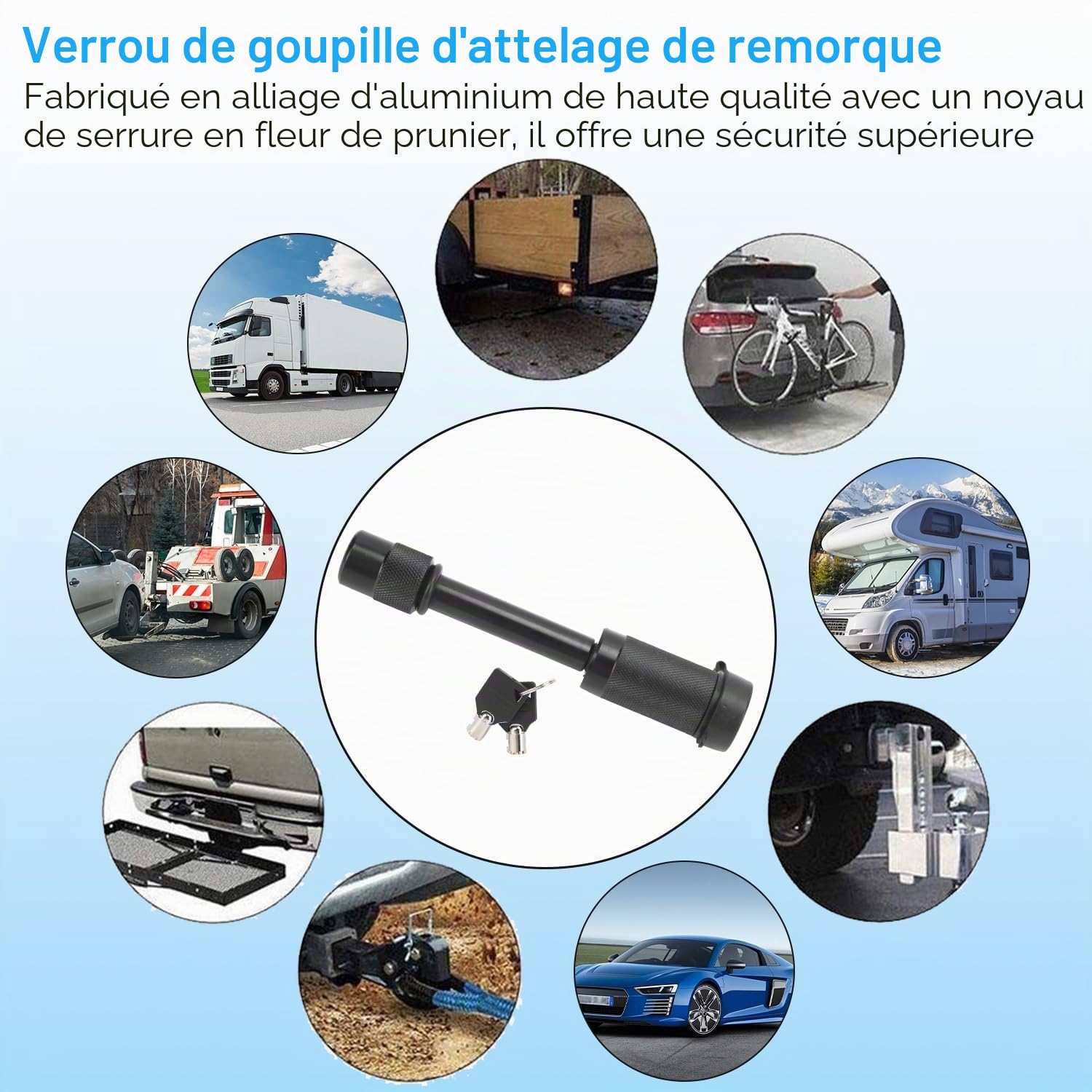 Antivol d’attelage de remorque 5/8", Verrou d'attelage Remorque en Aluminium Robuste avec 2 clés, pour Camion, Voiture, Bateau et remorque | antivol attelage remorque, sécurité caravane for camping-cars caravanes, protection vol remorque, voyage camping