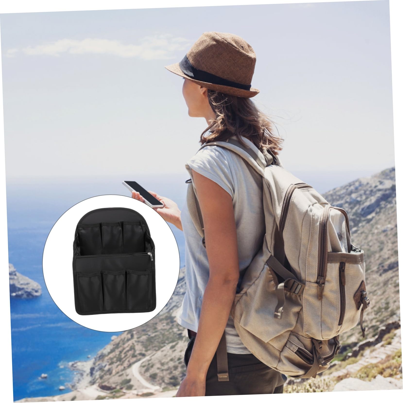 Holibanna Organizador de Mochila Plegable y Transpirable y Múltiples Bolsillos y Ranuras de Nylon Negro Adecuado para Viaje y Almacenamiento para Viaje Almacenamiento