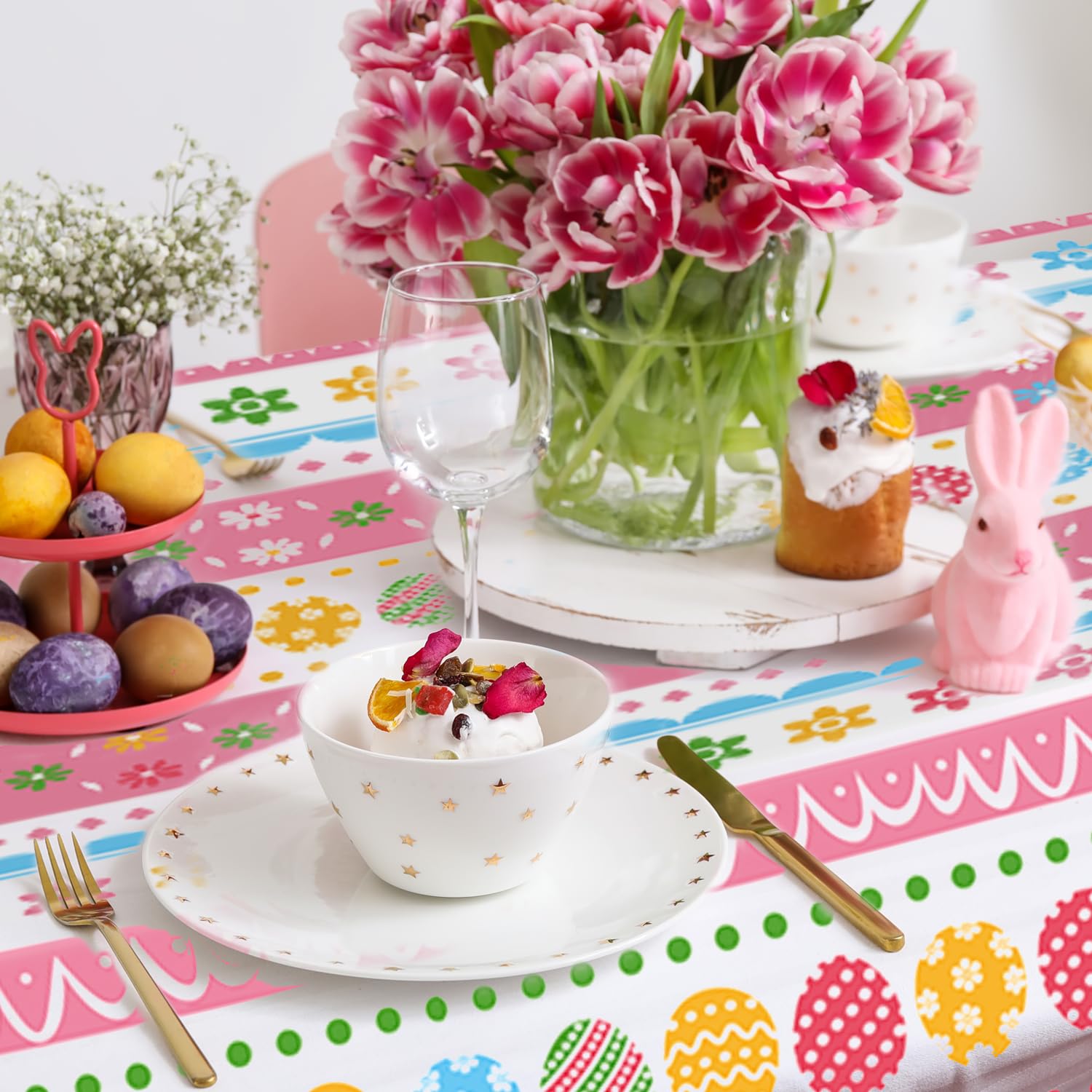 Easter Tablecloth Set – 4 Pack Colorful Egg Design Plastic Table Covers Disposable 108x54 Inch