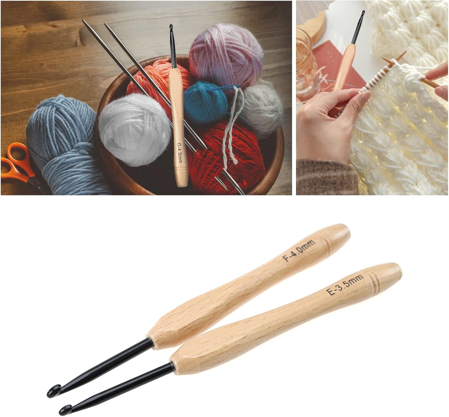 Create idea 9PCS Crochet Hooks Set Knitting Needles Kit with Ergonomic Flat Handle Wooden Grip for Crocheting Lightweight Knitting & Crochet Supplies 2.0mm-6.0mm