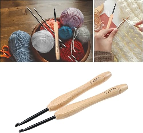 Miniatura 3 de Create idea Juego de 9 ganchos de ganchillo con mango plano ergonómico, agarre de madera para tejer a ganchillo, suministros ligeros de 0.079