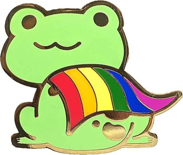 Gay Pride Frog Pin Chibi Superhero Frog in Rainbow Pride Flag Cape | LGBTQ Frog Pin, enamel, not known