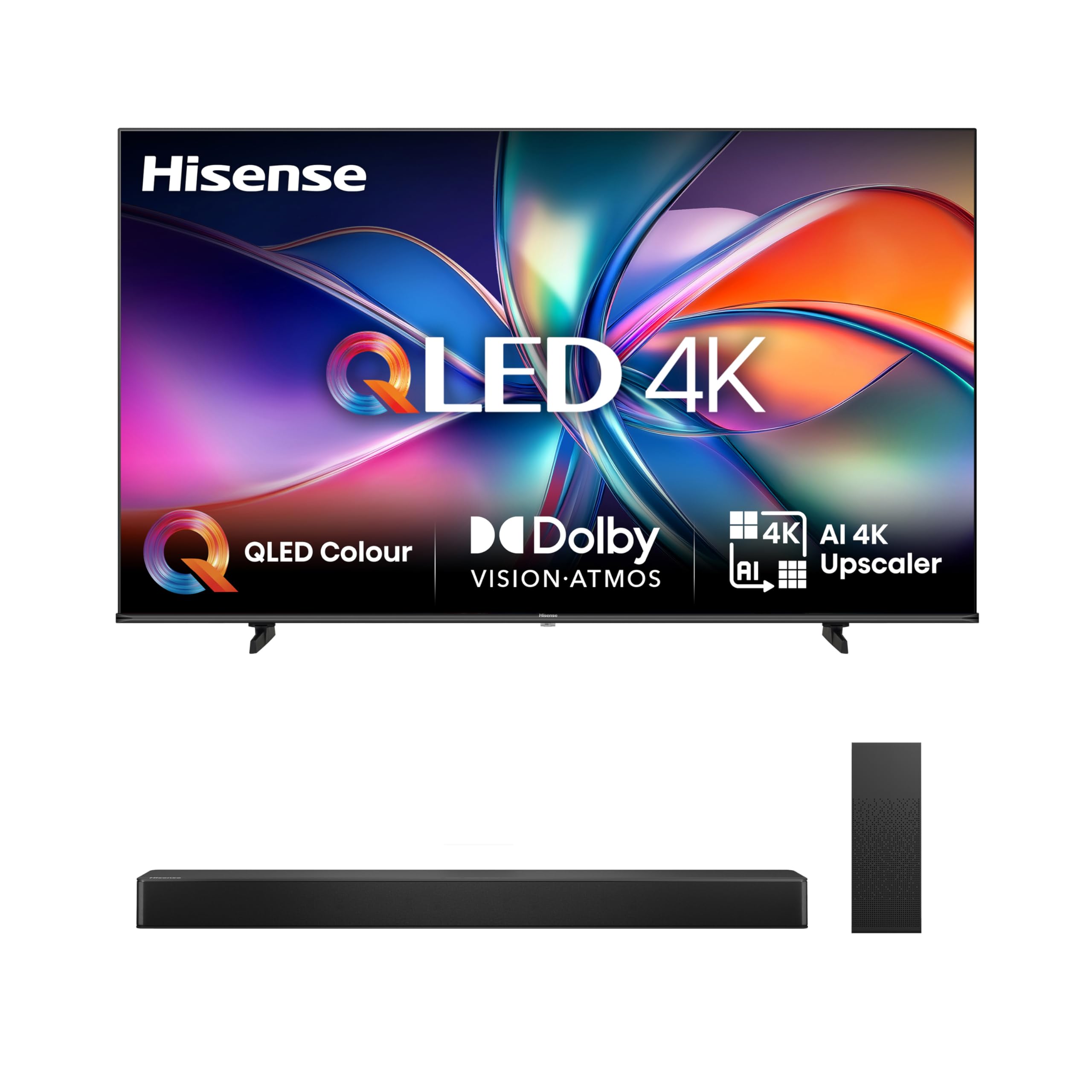 Hisense Bundle of 85E7Q Fehrnseher, 85 Zoll, 4K UHD QLED, Smart TV + HS2100, 2.1 Kanal Soundbar, 240W max Audio Power,Dolby Audio, DTS Virtual:X, Ultra-Slim Wireless subwoofer, TV Mode, EzPlay