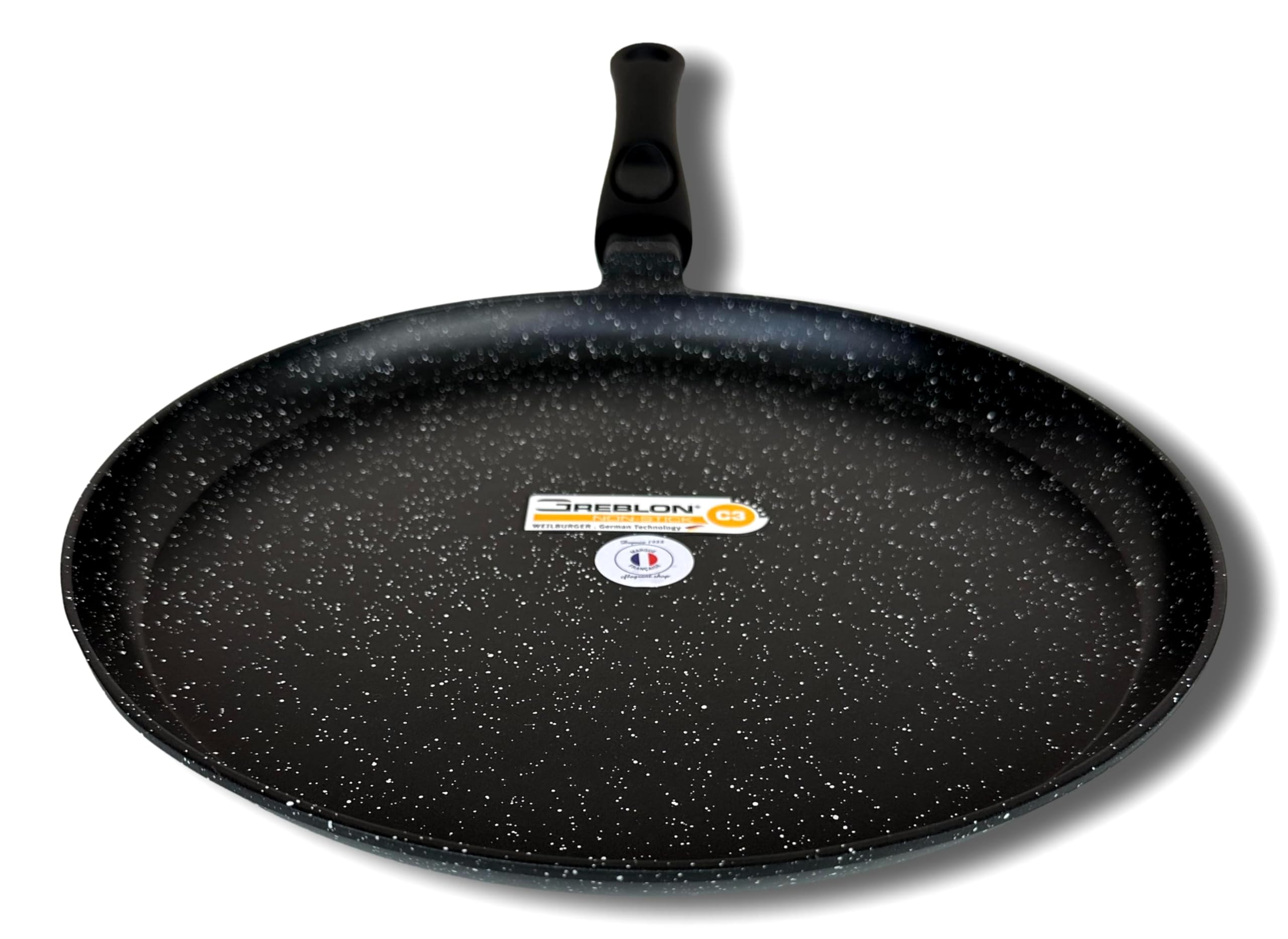 Très Grande Poêle à Crêpes 32cm Crêpière Façon Pierre Tous Feux Dont Induction Sans PFOA Cuisson Sans Matière Grasse Revêtement en Greblon C3 de Technologie Allemande (32cm)