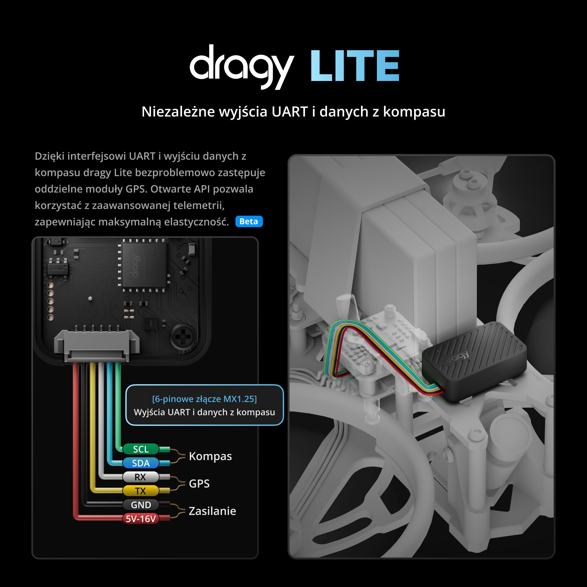 Całkowicie nowy dragy Lite — Ultralekki timer okrążeń GPS do samochodów RC i dronów FPV | Precyzyjny moduł GPS 25 Hz z wyjściem UART/kompasu | Kompatybilny z RaceChrono | 6,5 godz. pracy baterii